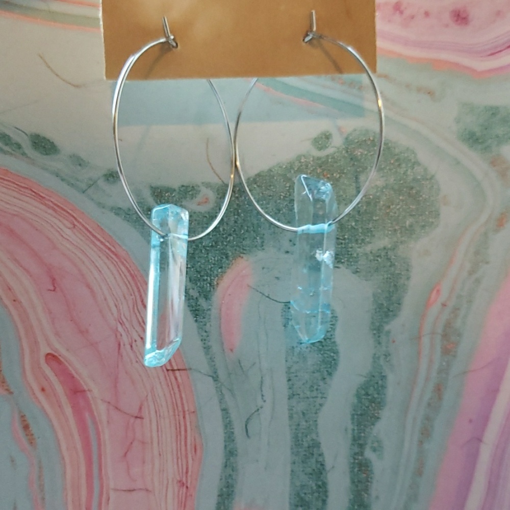 Hoop earrings, crystal hoops, boho baby blue hoops - Picture 3 of 6